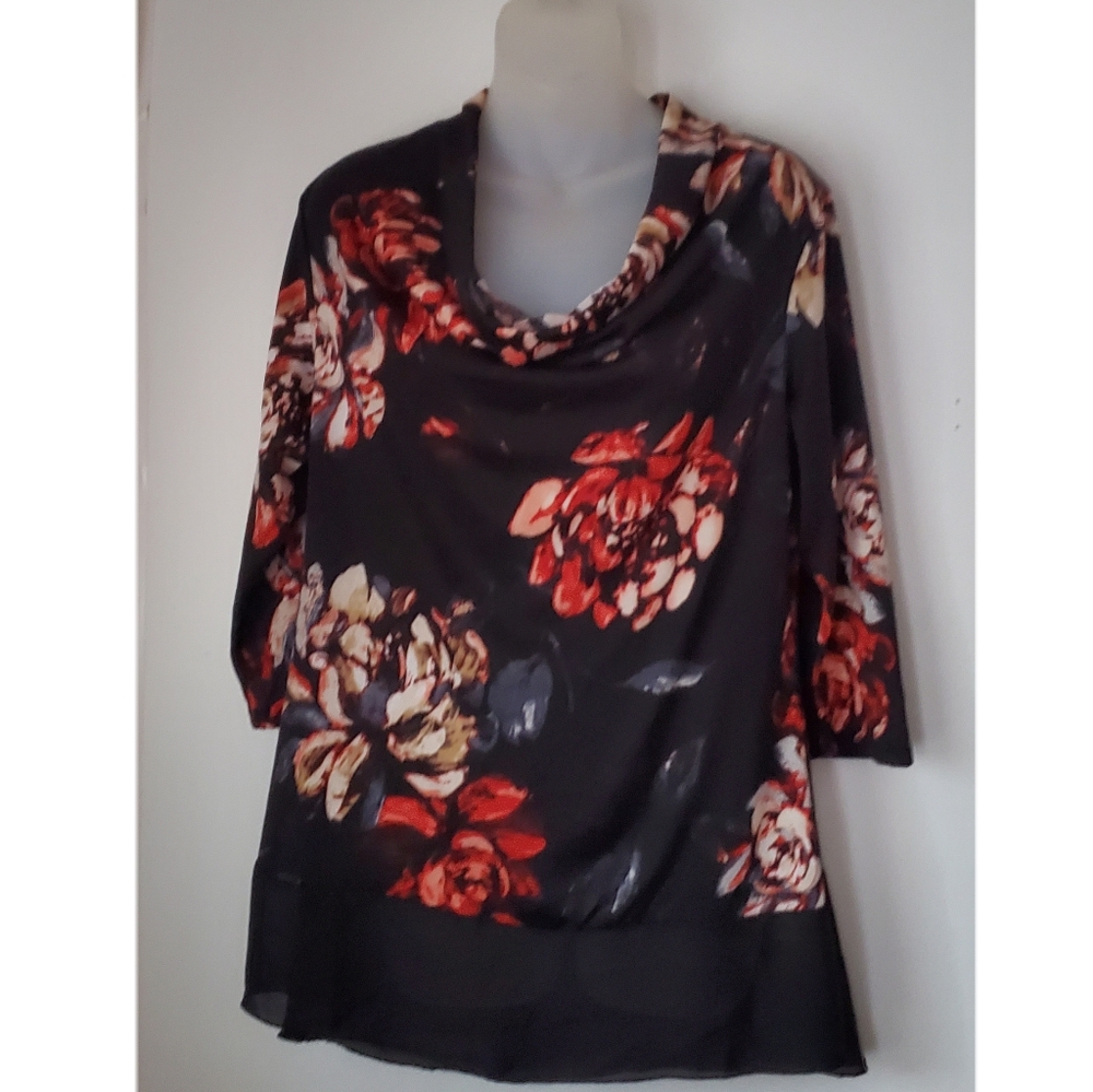 Roz & Ali Floral Blouse - Black and Red